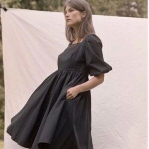 Emma Knudsen | Charlotte Puff Sleeve Mini Dress in Navy Size S